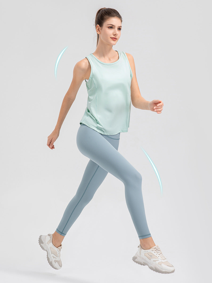 Summer Yoga Vest Women Lightweight Nude Feel Sports Blouse Loose Breathable Running Workout Training Top