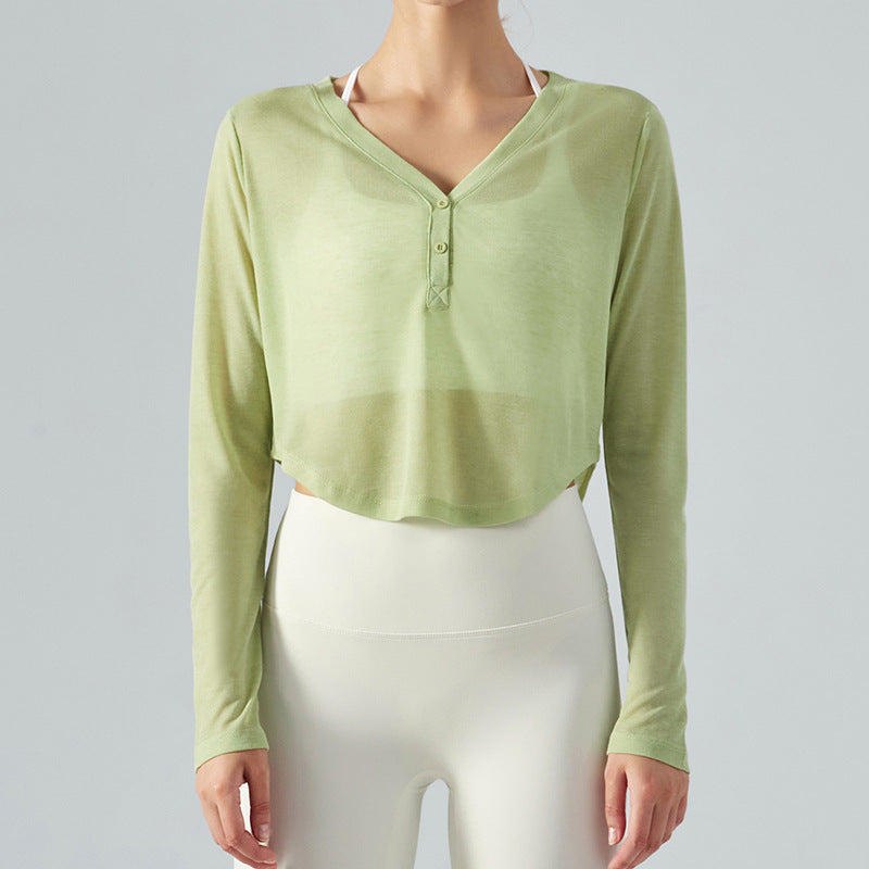 Cropped V Neck Long Sleeve Active Top