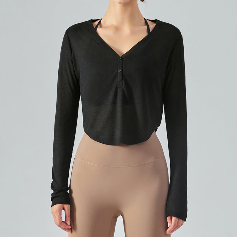 Cropped V Neck Long Sleeve Active Top