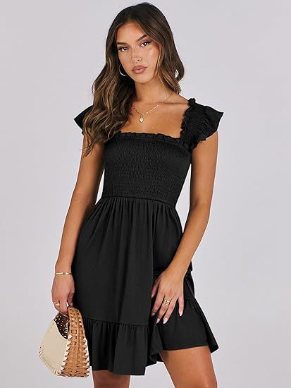Women Clothing Shein Sleeveless Square Collar Pleated Backless Short Mini Dress