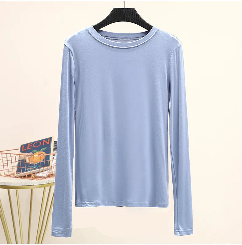 Modal Solid Basic Tshirt Long Sleeves