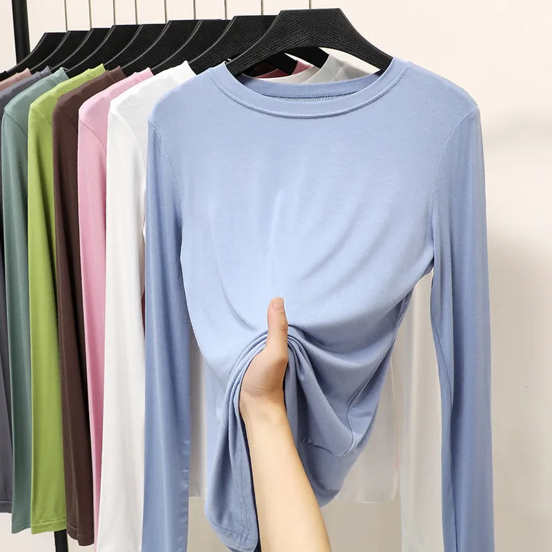 Modal Solid Basic Tshirt Long Sleeves