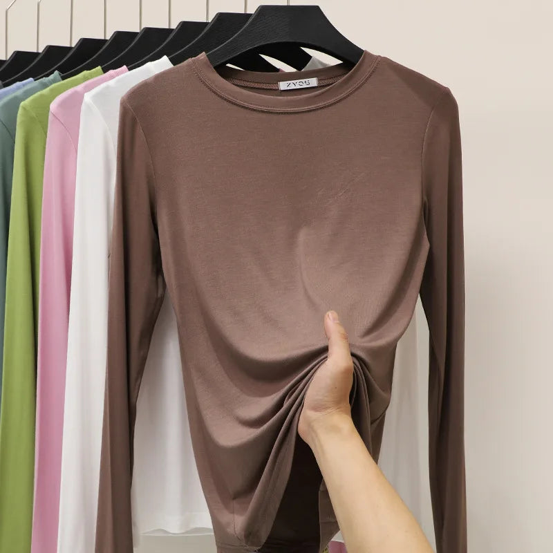 Modal Solid Basic Tshirt Long Sleeves