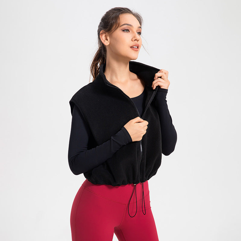 Winter Fitness Jacket Women Cold Proof Warm Vest Running Sports Fitness Clothes Polar Fleece Waistcoat Yoga Clothes