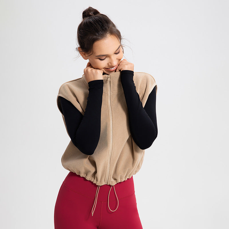 Winter Fitness Jacket Women Cold Proof Warm Vest Running Sports Fitness Clothes Polar Fleece Waistcoat Yoga Clothes