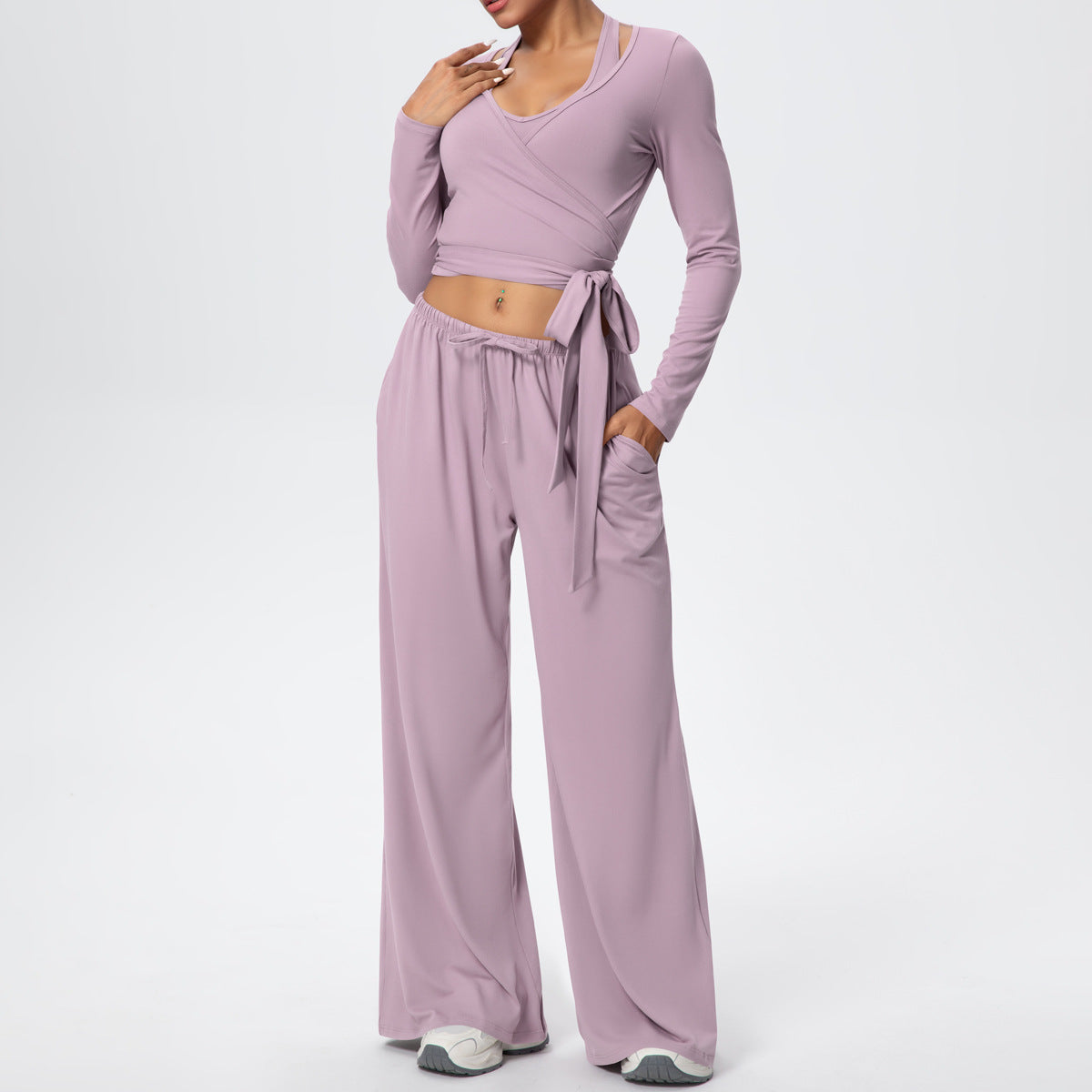 Brushed Quick Drying Yoga Suit Sling Beautiful Back Strap Long Sleeve Hammer Yoga Trousers Three Piece Set