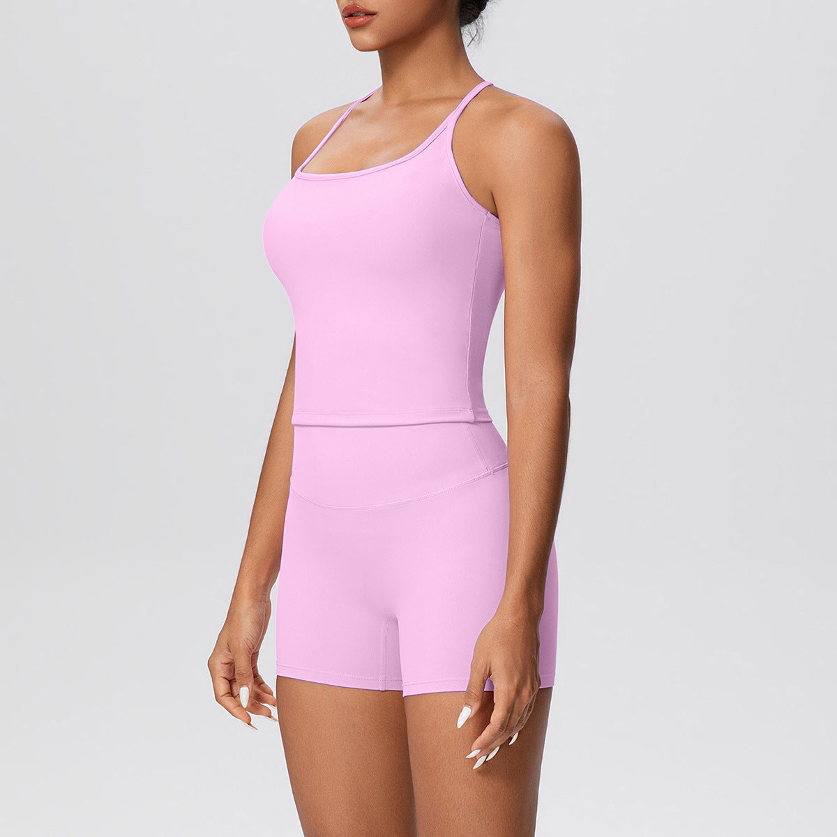 Solid Color Skin Friendly H Shaped Beauty Back Sports Vest Yoga Shorts Tight Leggings Fitness Yoga Wear Set