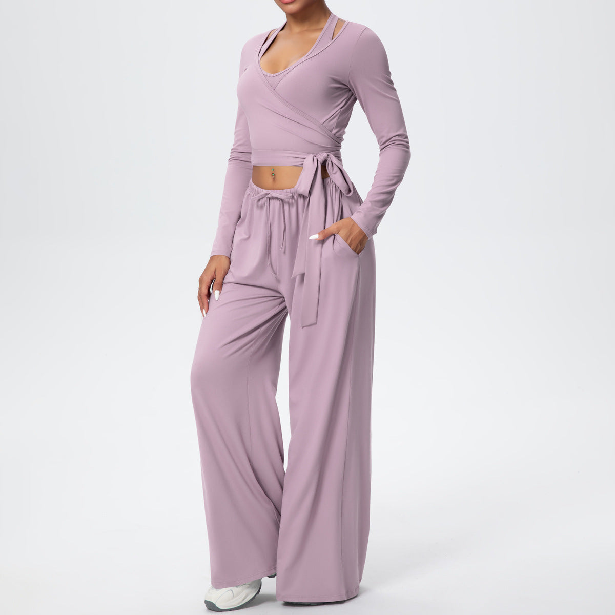 Brushed Quick Drying Yoga Suit Sling Beautiful Back Strap Long Sleeve Hammer Yoga Trousers Three Piece Set