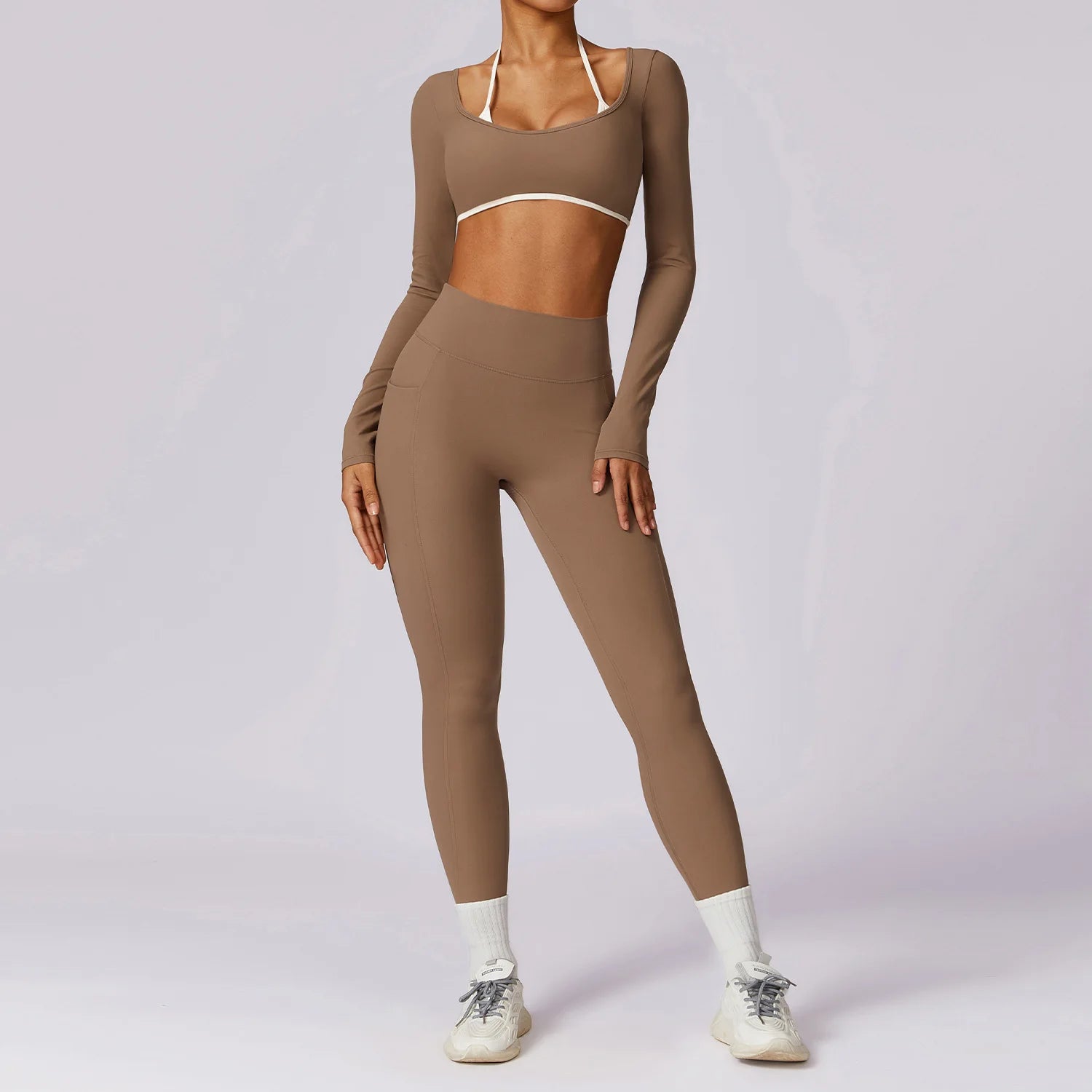2 Piece Long Sleeve Crop Top High Waist Leggings