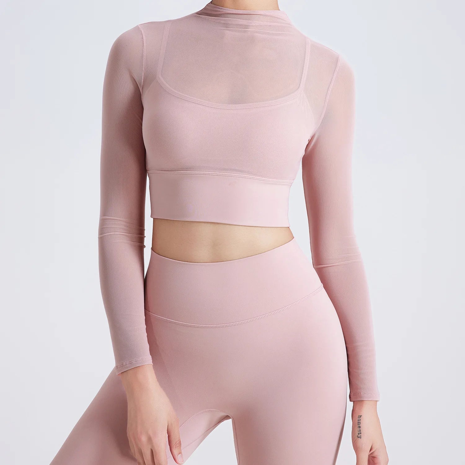 Long Sleeve Padded Mesh Crop Top