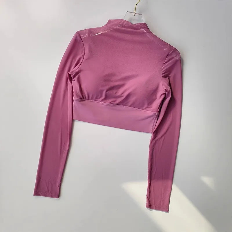 Long Sleeve Padded Mesh Crop Top