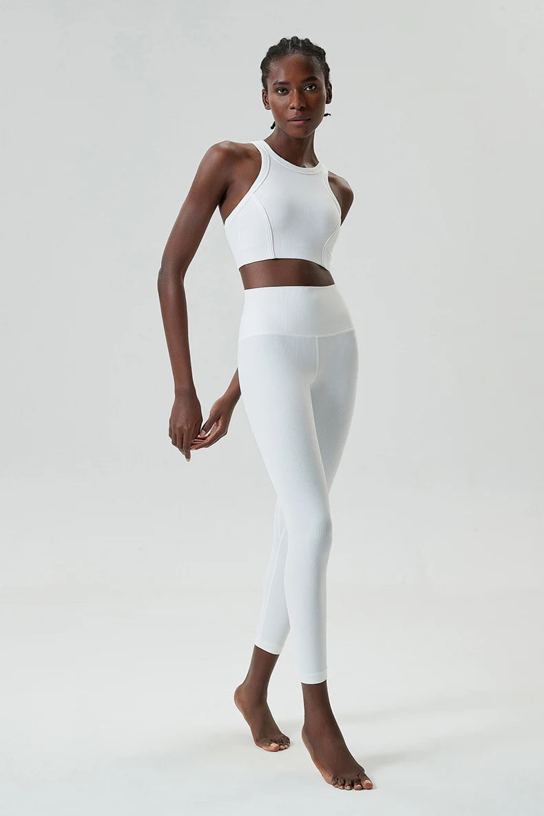 Ribbed Fabric Two Pieces Fitness Set