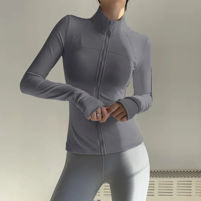 Women's Zip-Up Long Sleeve Yoga Jacket – Quick-Dry, Lightweight Sportswear
