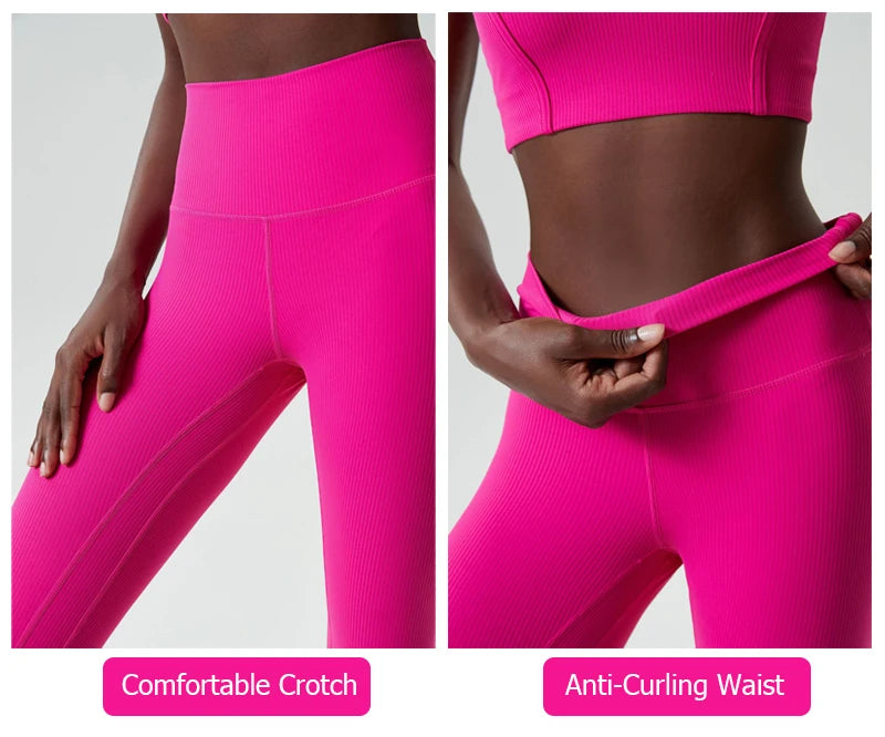 Ribbed Fabric Two Pieces Fitness Set