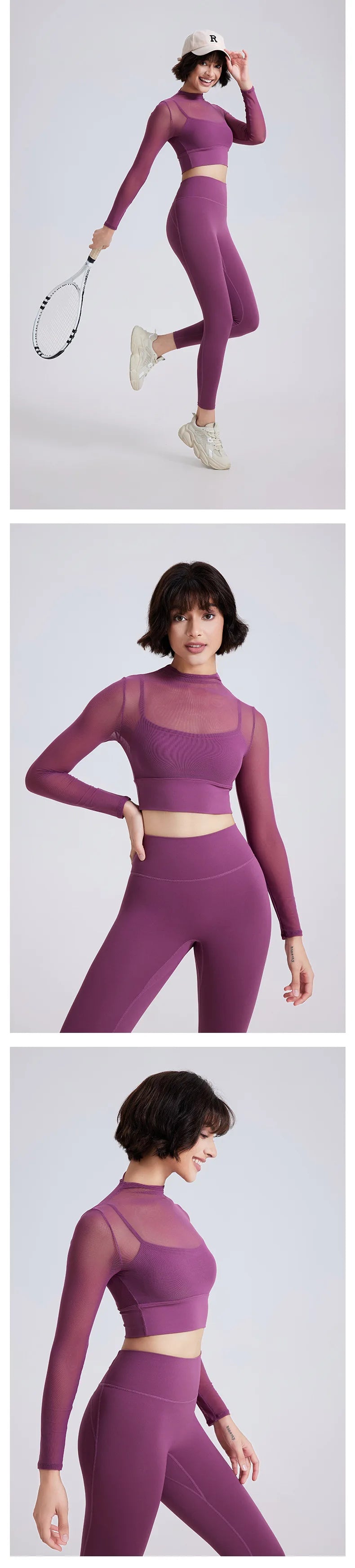 Long Sleeve Padded Mesh Crop Top