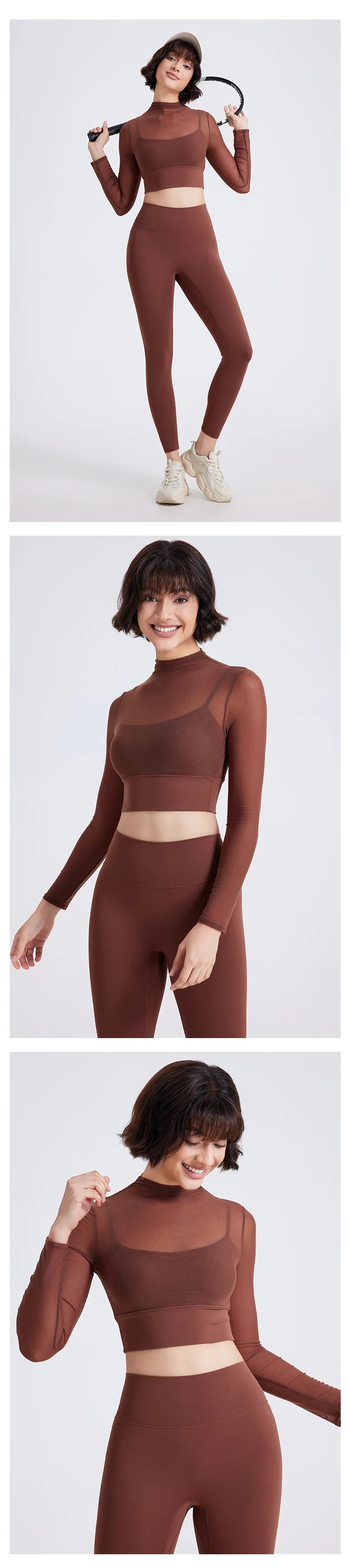 Long Sleeve Padded Mesh Crop Top