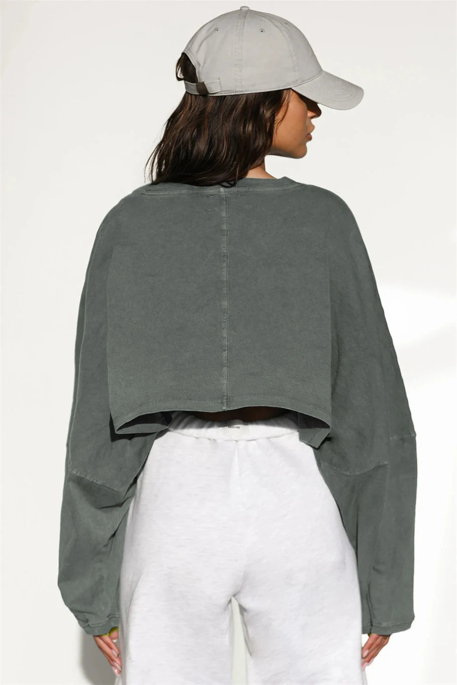 Women Sports Long Sleeve Loose Crop Top T-Shirts