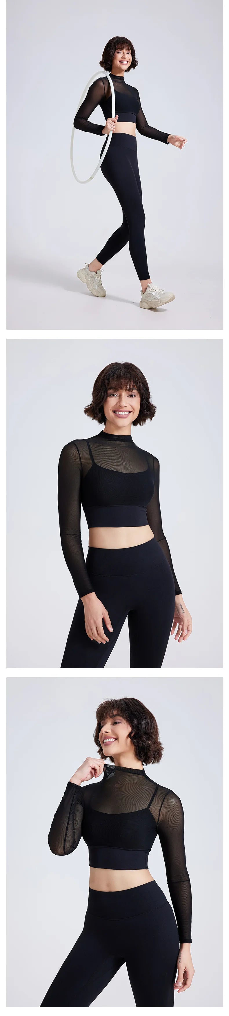 Long Sleeve Padded Mesh Crop Top