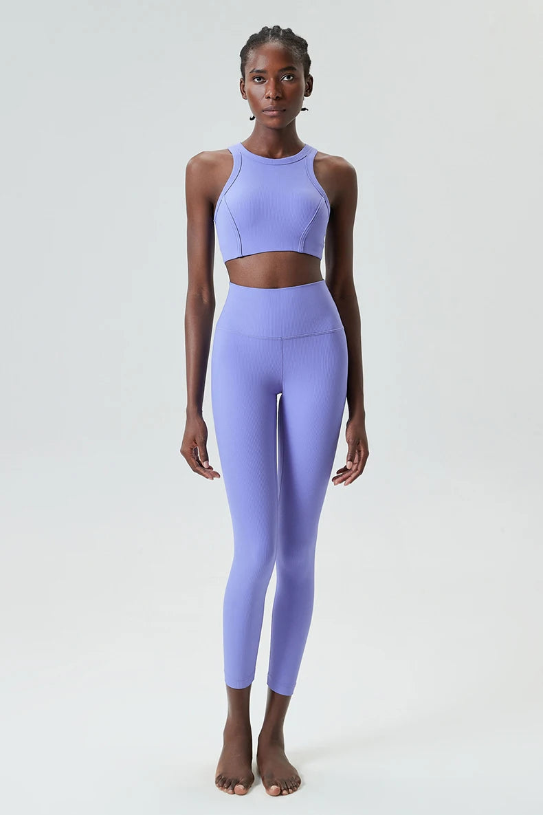 Ribbed Fabric Two Pieces Fitness Set