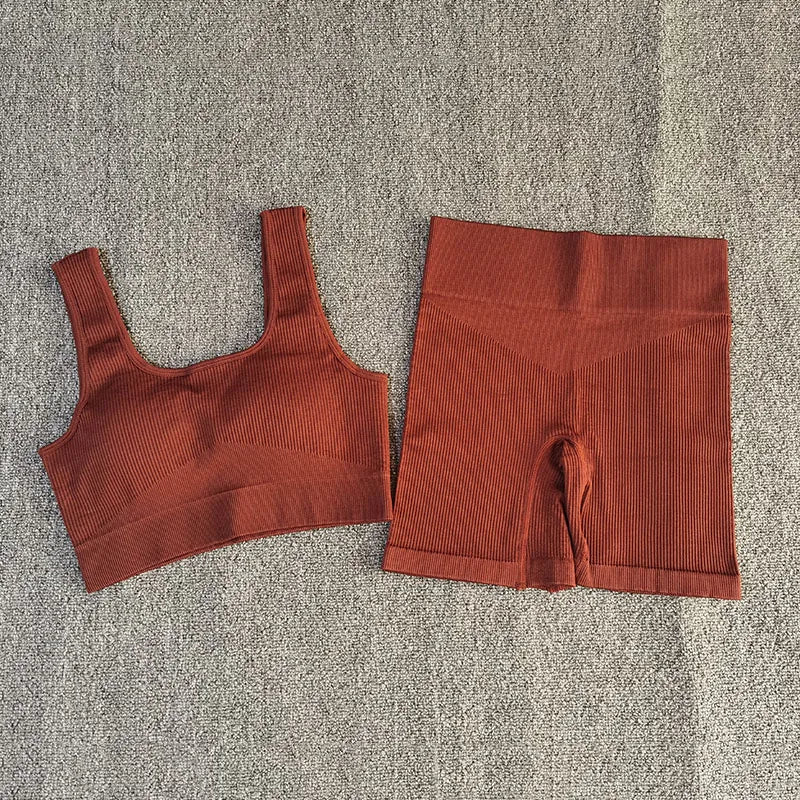 Women's 2PC  Seamless Sport Bra with High Waist Shorts