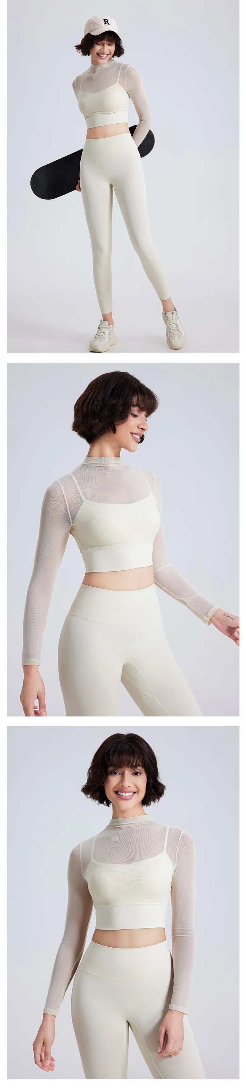 Long Sleeve Padded Mesh Crop Top