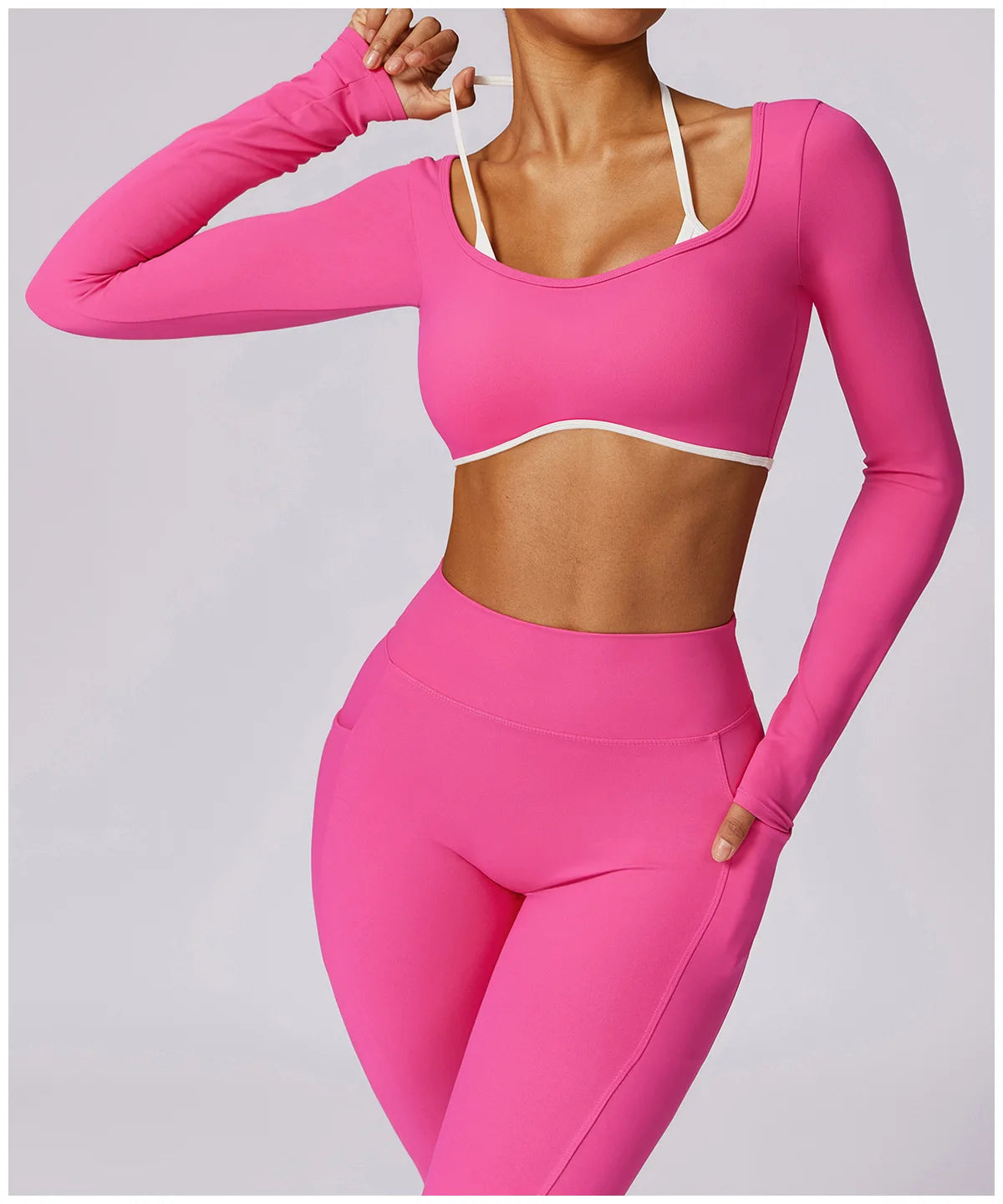 2 Piece Long Sleeve Crop Top High Waist Leggings