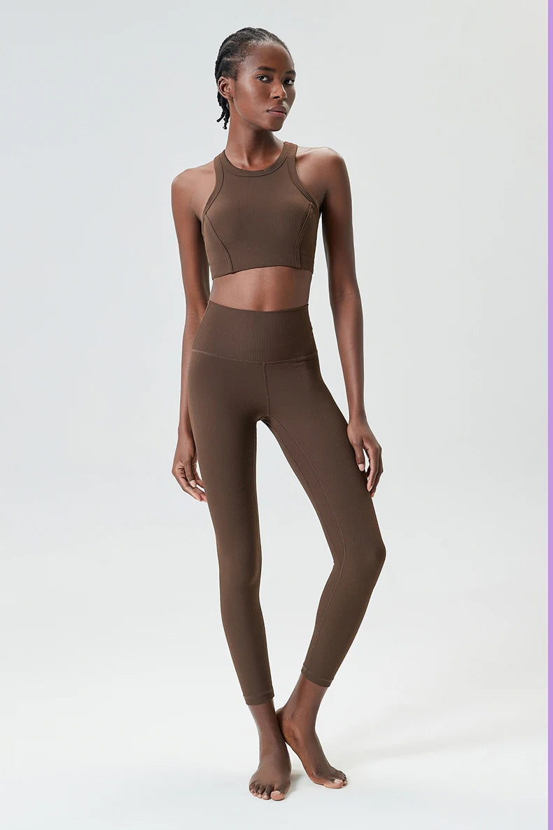 Ribbed Fabric Two Pieces Fitness Set