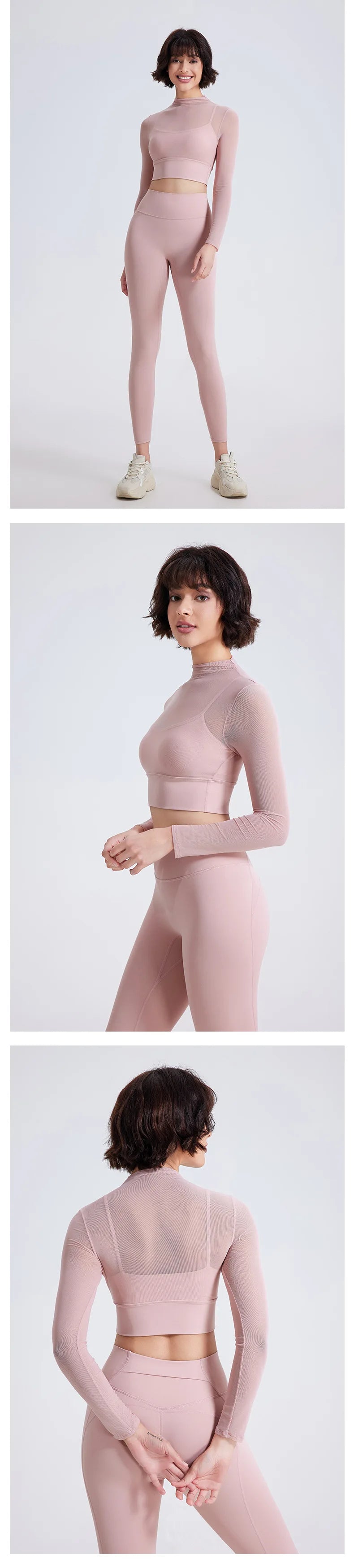 Long Sleeve Padded Mesh Crop Top