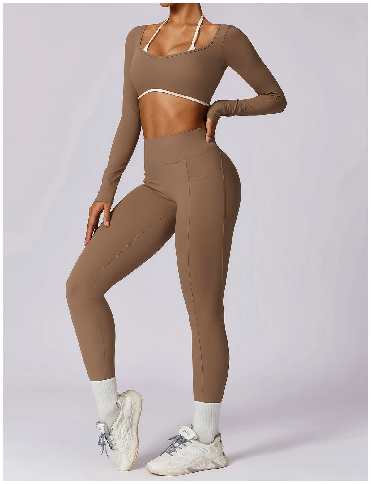 2 Piece Long Sleeve Crop Top High Waist Leggings