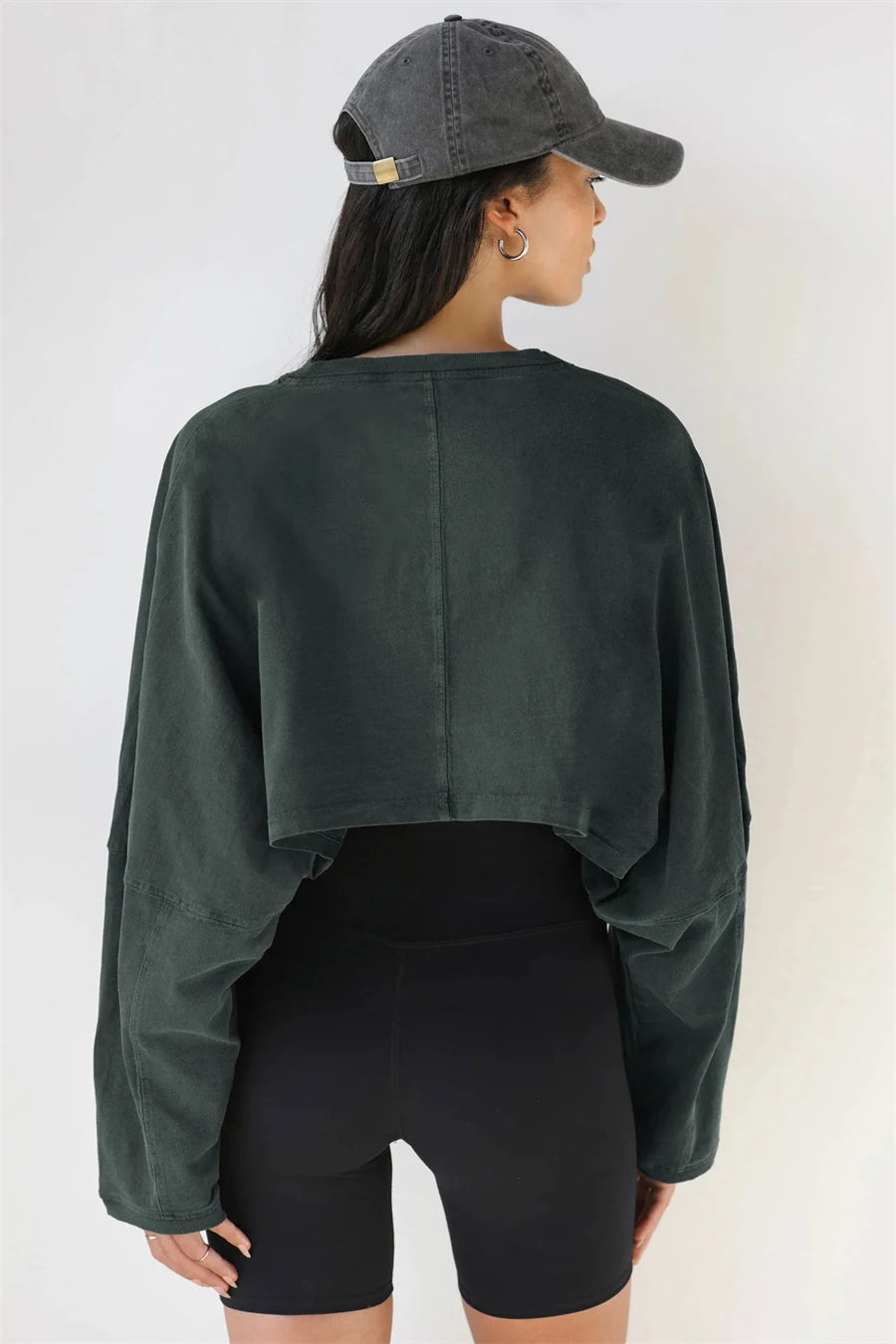 Women Sports Long Sleeve Loose Crop Top T-Shirts