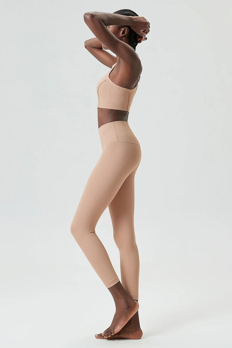 Ribbed Fabric Two Pieces Fitness Set