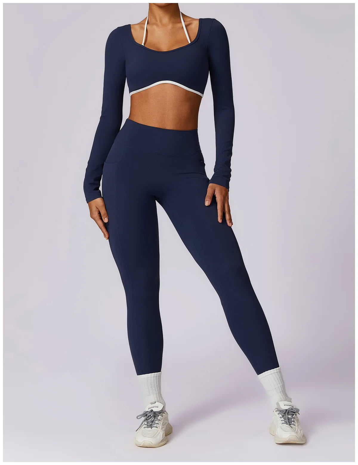 2 Piece Long Sleeve Crop Top High Waist Leggings