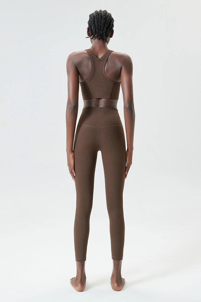 Ribbed Fabric Two Pieces Fitness Set