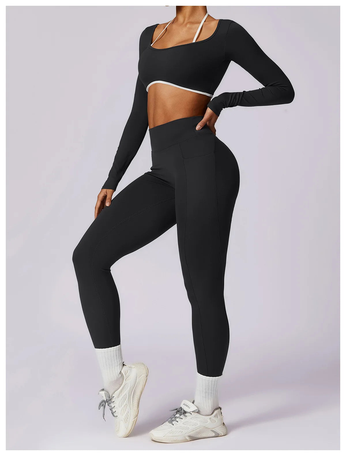 Women's Long-Sleeve Top – Square Neck & Strappy Back