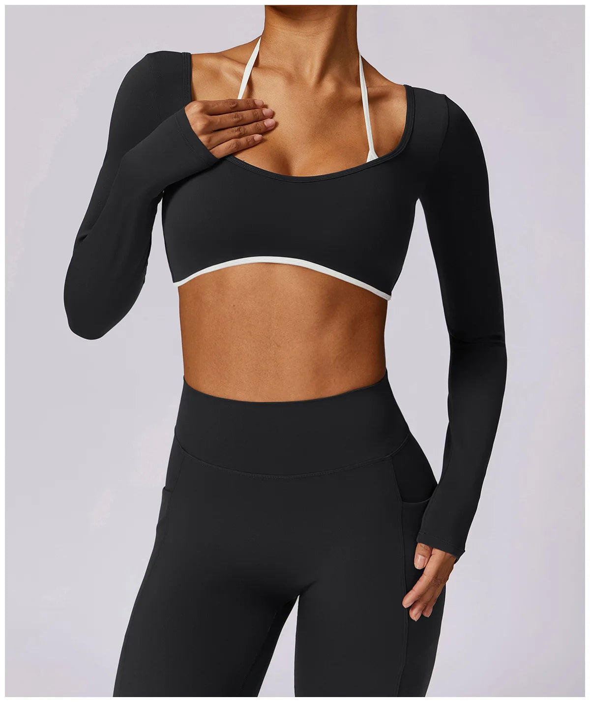 2 Piece Long Sleeve Crop Top High Waist Leggings