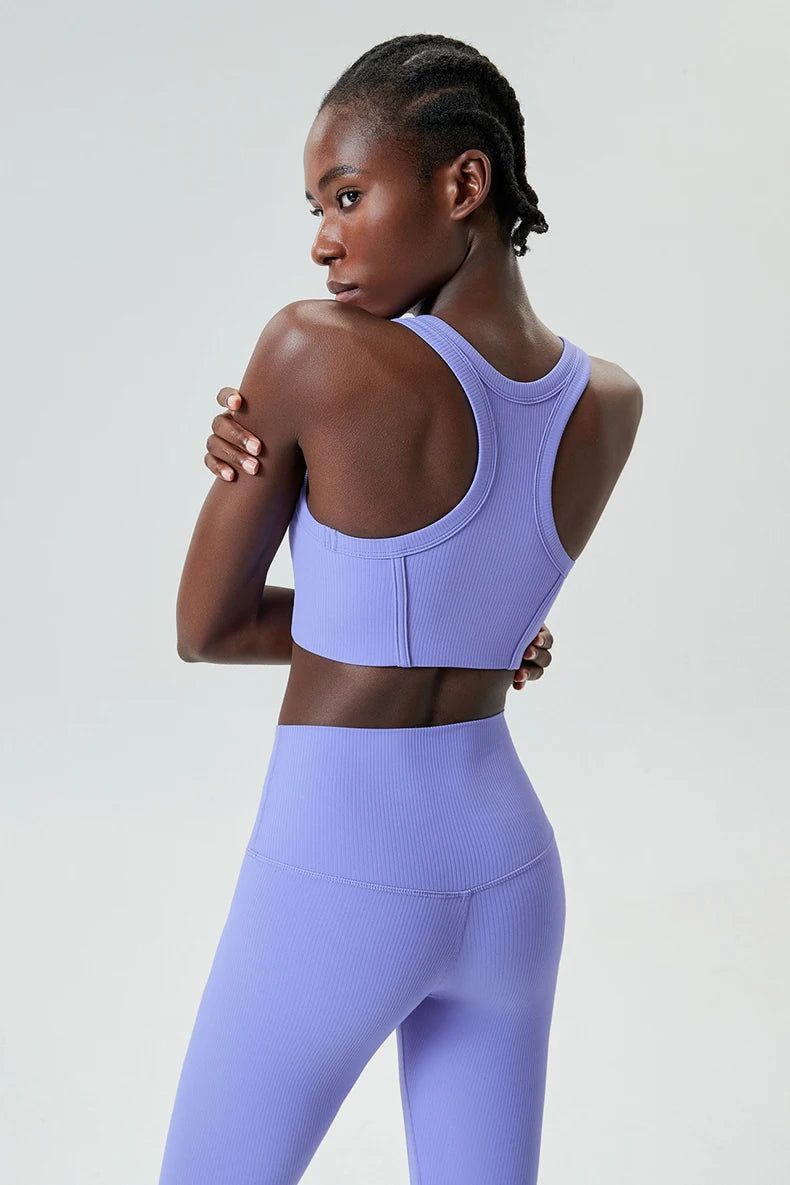 Ribbed Fabric Two Pieces Fitness Set