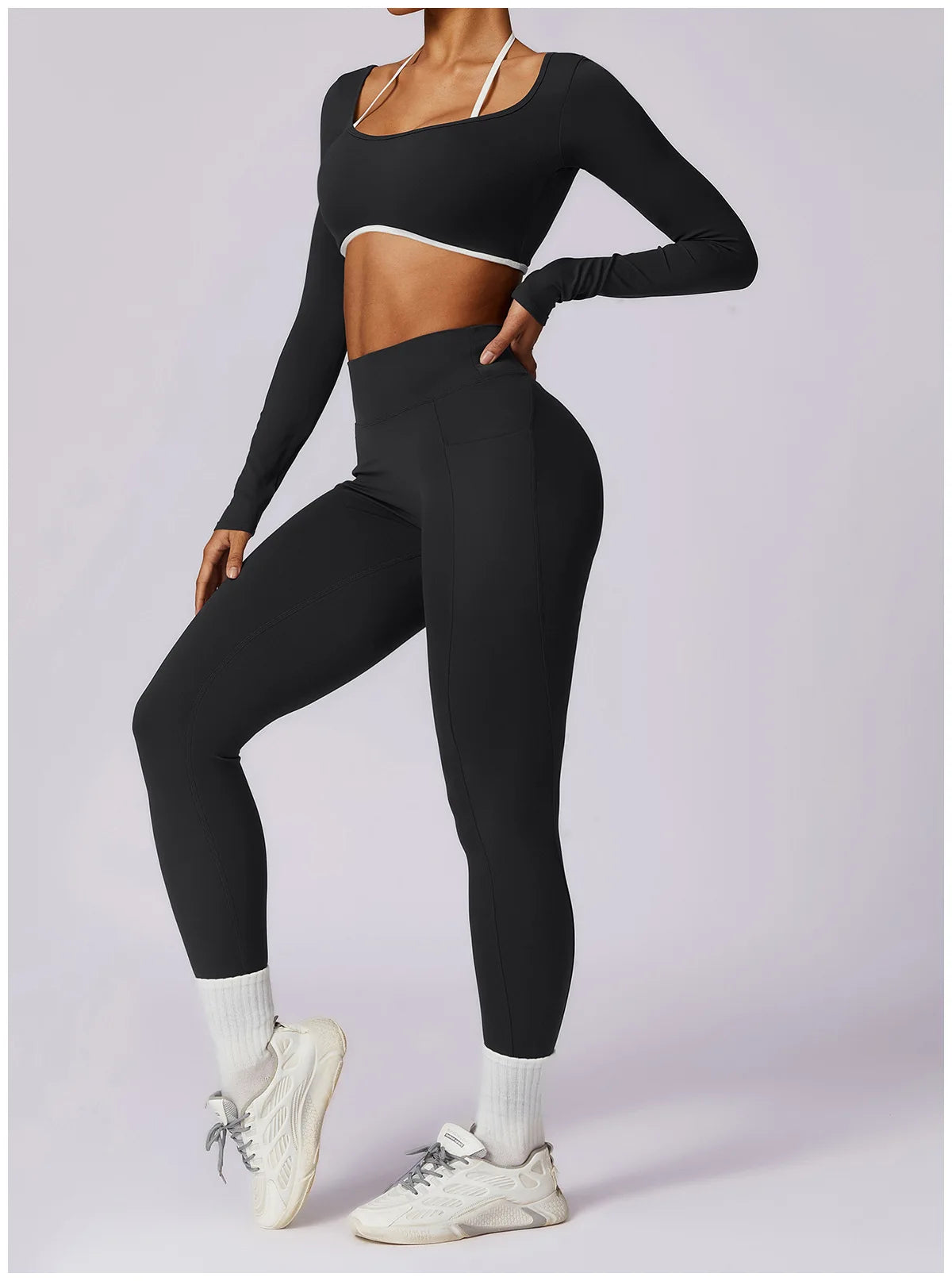 2 Piece Long Sleeve Crop Top High Waist Leggings