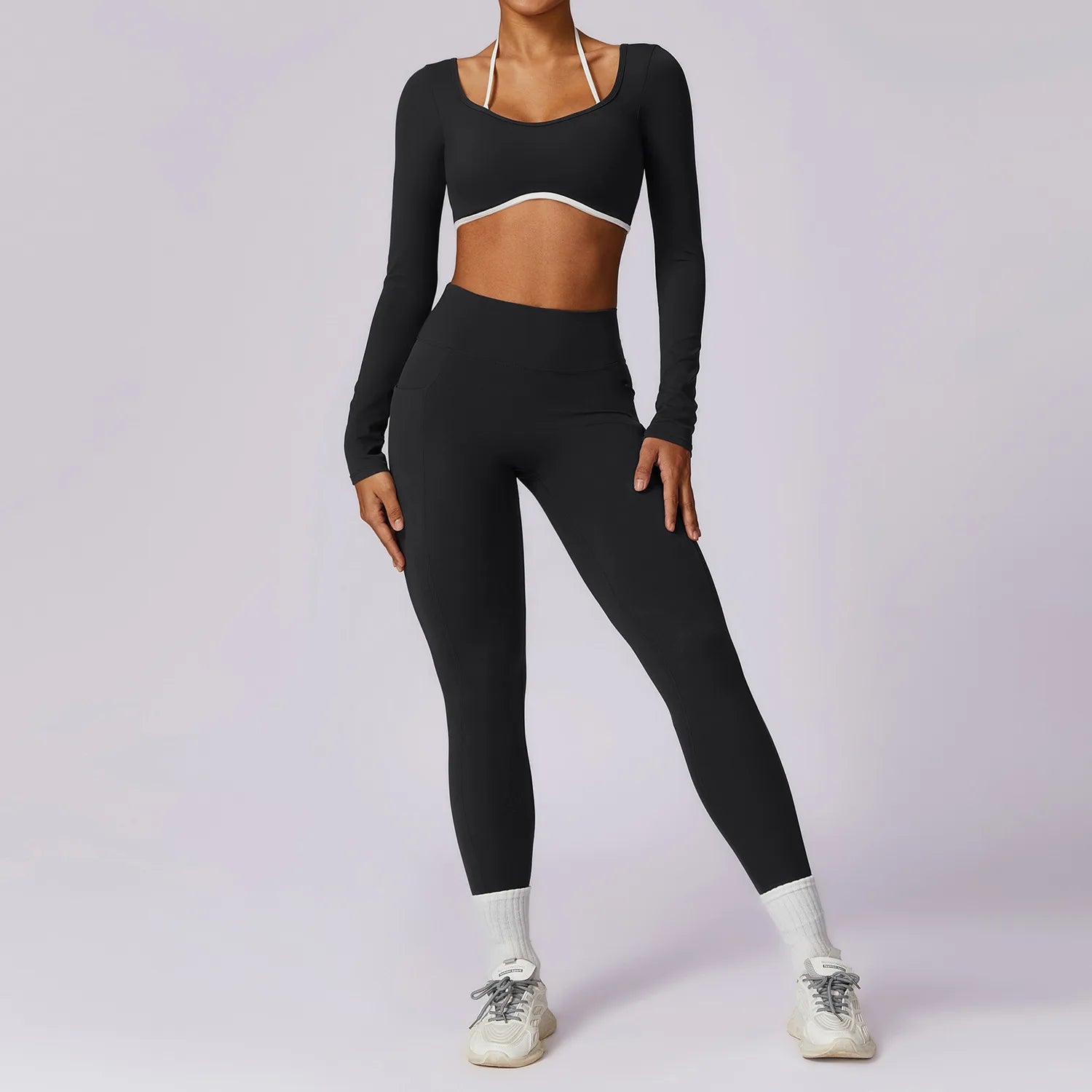 2 Piece Long Sleeve Crop Top High Waist Leggings