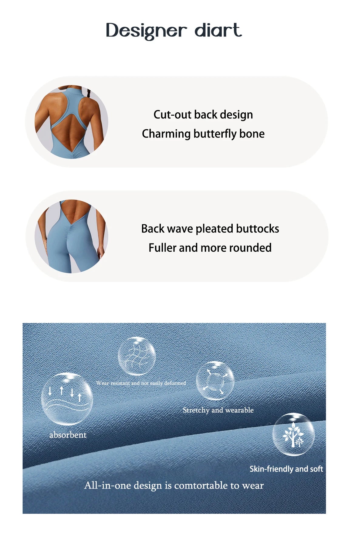 V Back One-piece Suit Women Sports Jumpsuit