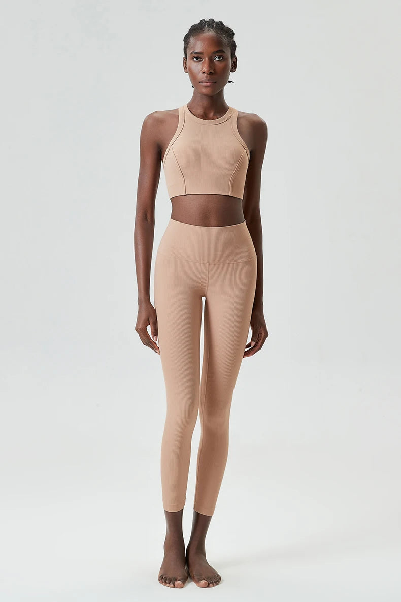 Ribbed Fabric Two Pieces Fitness Set