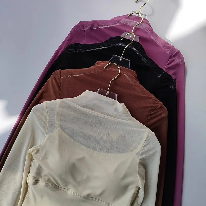 Long Sleeve Padded Mesh Crop Top