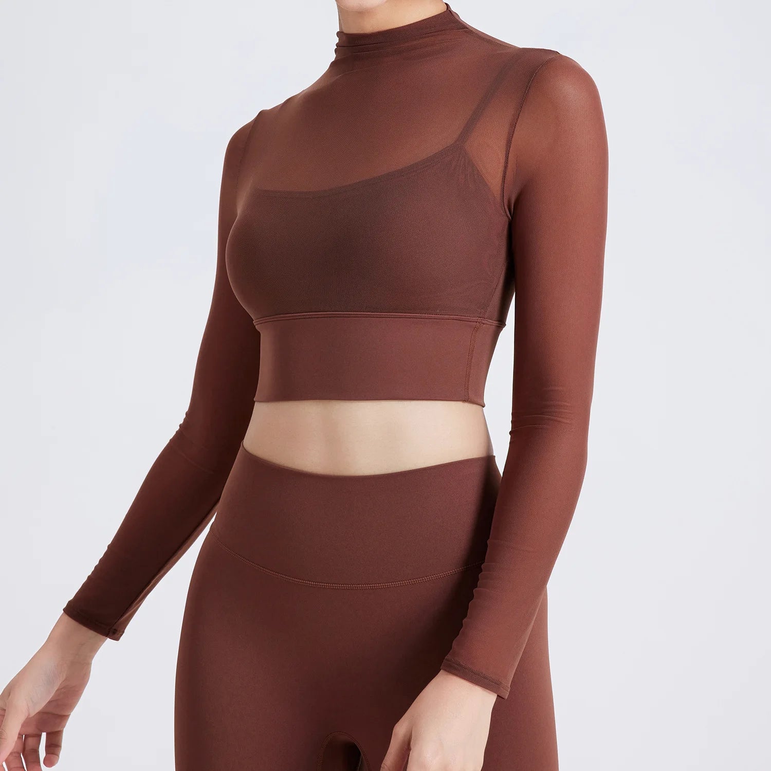 Long Sleeve Padded Mesh Crop Top