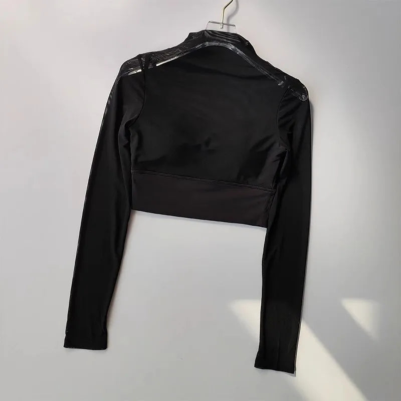 Long Sleeve Padded Mesh Crop Top