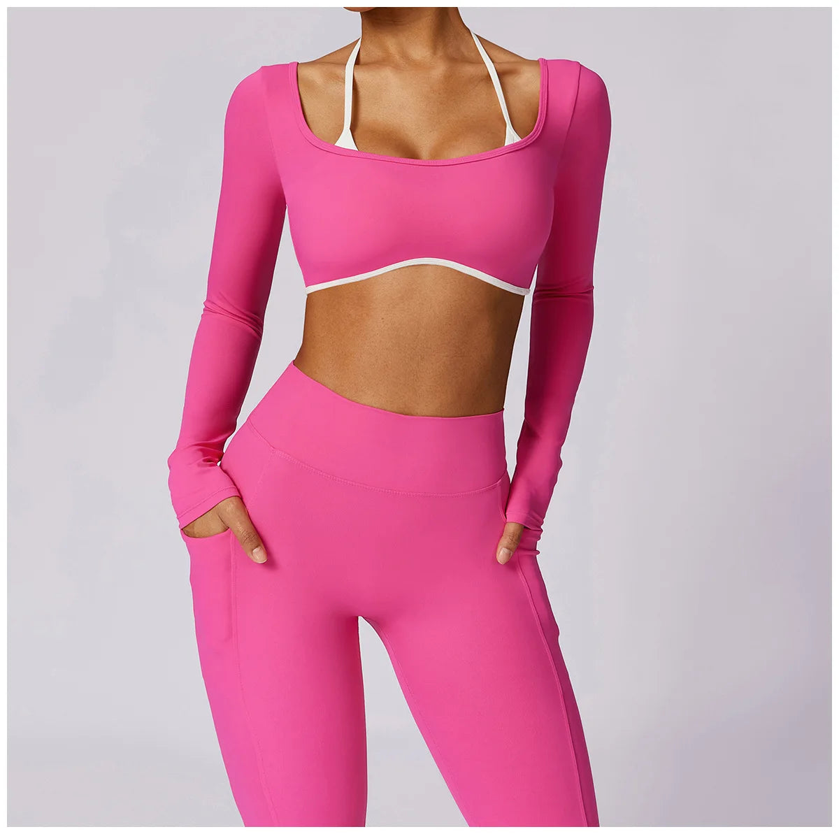 2 Piece Long Sleeve Crop Top High Waist Leggings