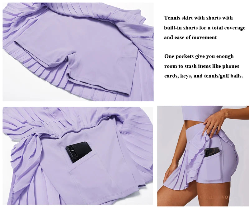 Women's High Waisted Pleated Tennis Skirt with Pockets