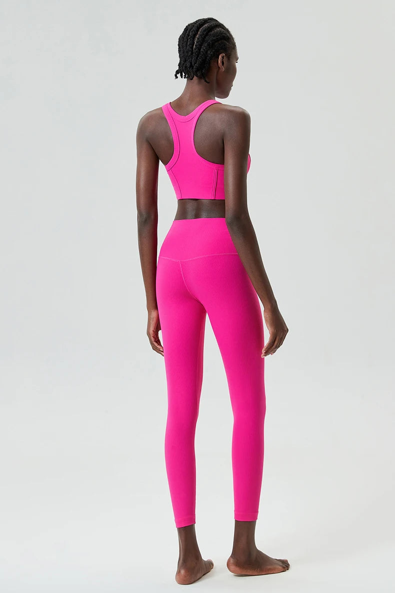 Ribbed Fabric Two Pieces Fitness Set