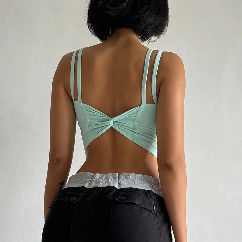 Women's Push-Up Sports Bra – Padded, Knotted Back