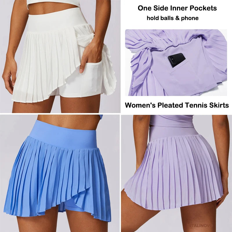 Women's High Waisted Pleated Tennis Skirt with Pockets
