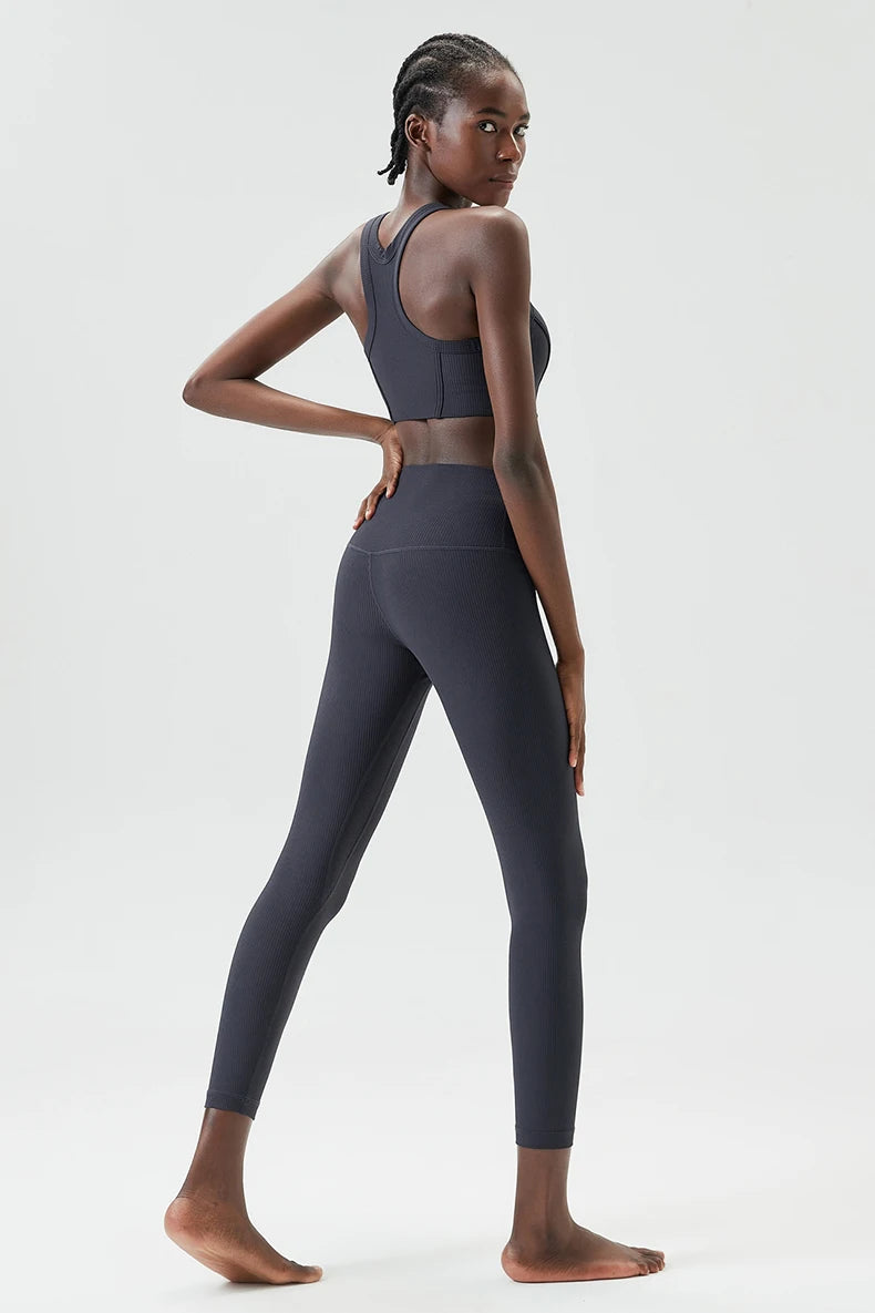 Ribbed Fabric Two Pieces Fitness Set