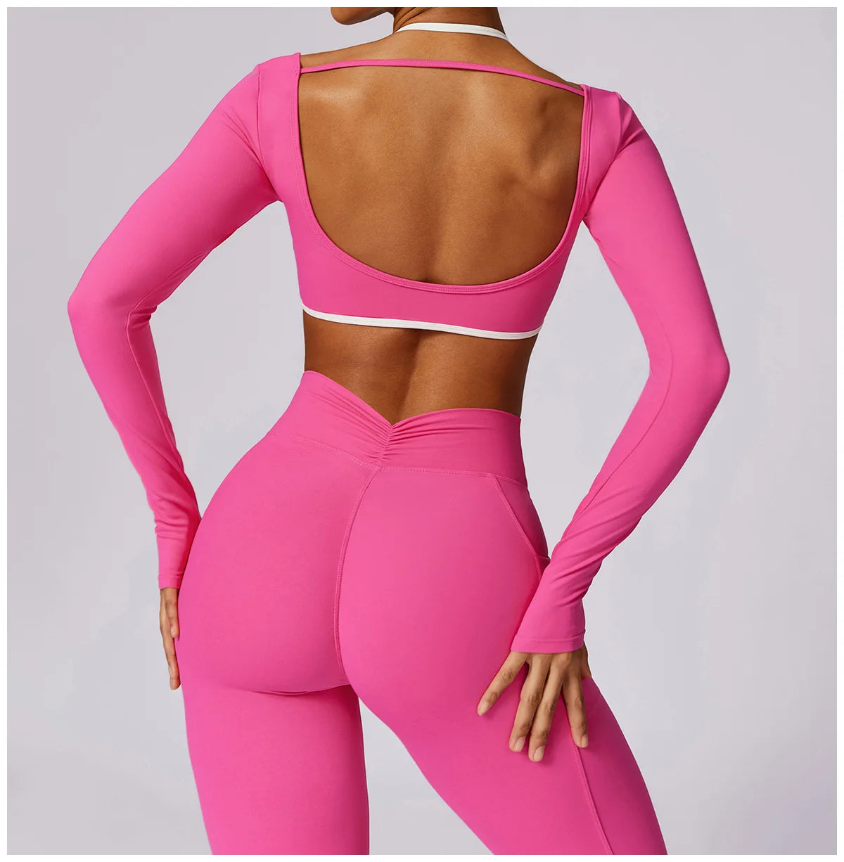 2 Piece Long Sleeve Crop Top High Waist Leggings